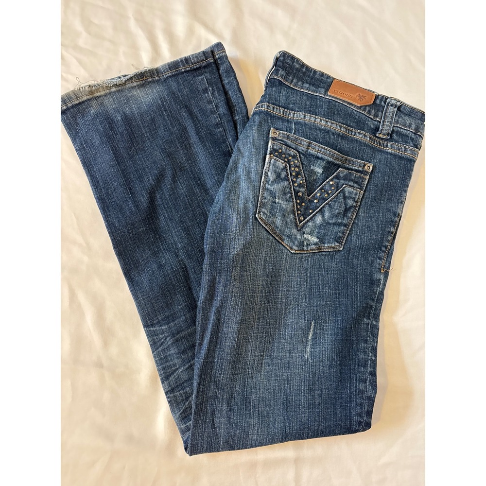Vigoss Bootcut Jeans Dark Wash Studded Back Pocket Distressed P8011J Size 7
